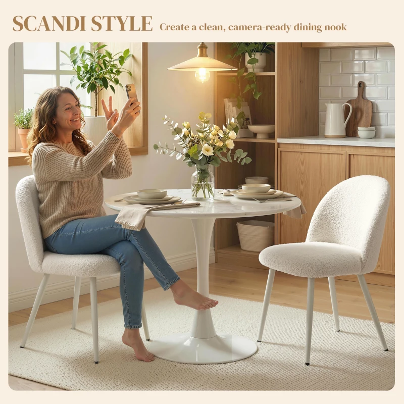 HOMCOM Krzesła do jadalni, krzesła kuchenne, miękkie tapicerowane chenille, 50,5 x 57,5 x 78,5 cm, kremowobiały