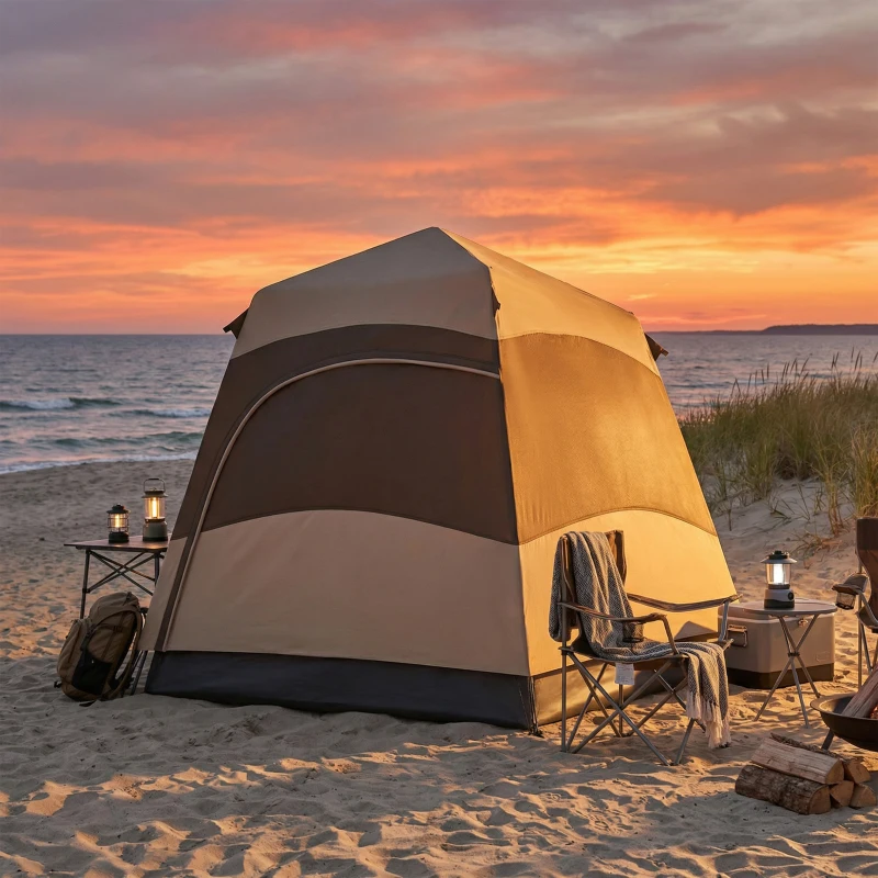 Outsunny Double Layer Instant Pop Up Tent with Rainfly, Portable Camping Shelter with Sewn-in Groundsheet and Carry Bag, Brown
