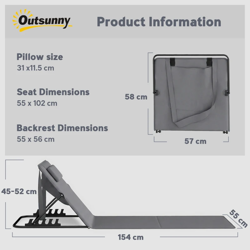 Outsunny Set de 2 șezlonguri de plajă cu spătar reglabil, pliabile și ușoare, cu pernă și buzunar de depozitare