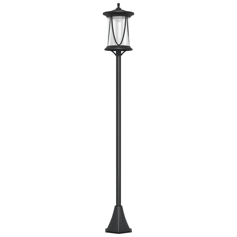 Outsunny Lampadar Solar cu 6h Autonomie și Ancorare în Sol, Lampadar de Exterior din Policarbonat și ABS IP44, 17x17x127 cm, Negru