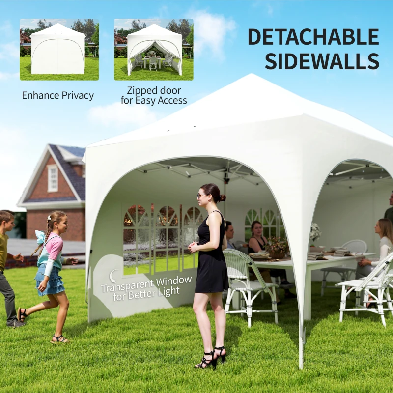 Outsunny 3 x 6m Pop Up Gazebo Shelter with Sides, 6 Sandbags, Peak Top Garden Party Tent Marquee with Carry Bag, Light Grey/White