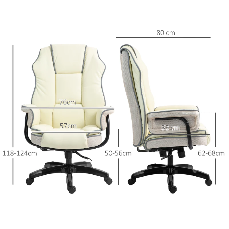Vinsetto Ergonomiczny fotel biurowy z funkcją leżenia, kremowy