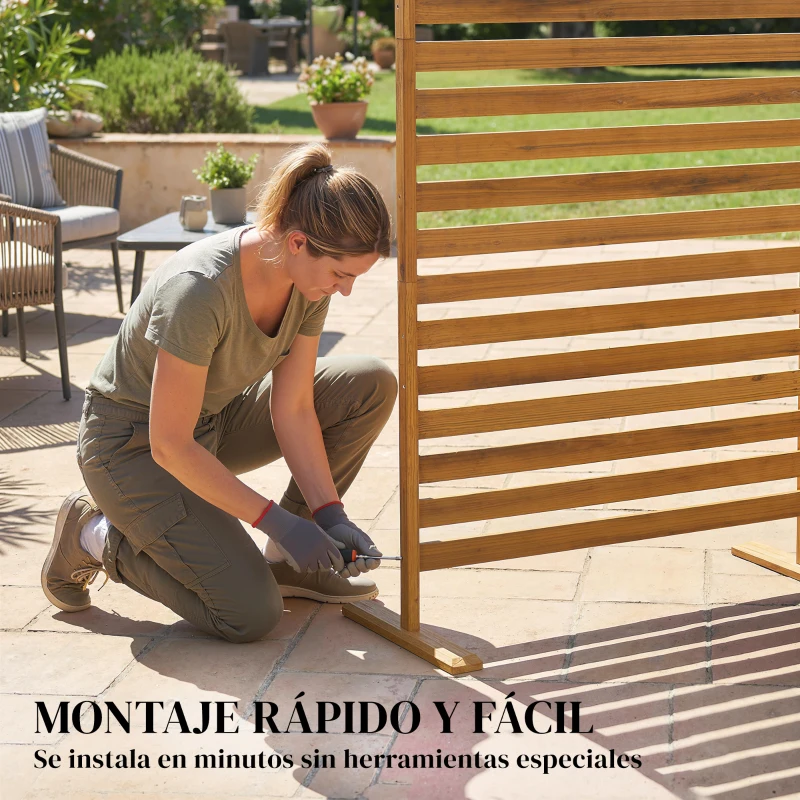 Outsunny Biombo de Madera 170x80 cm Biombo Separador de Ambientes Enrejado para Exterior Jardín Patio Terraza Marrón
