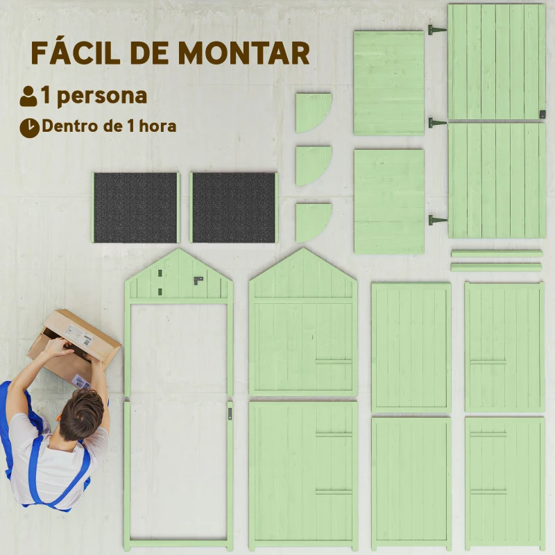 Outsunny Armario de Jardín de Madera Armario de Almacenamiento Cobertizo de Jardín con Estantes 77x54,2x179 cm Verde