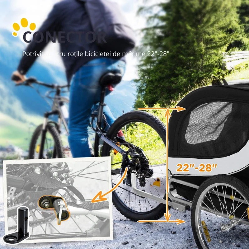 PawHut Rimorchio per Animali Domestici Pieghevole da Bicicletta, bianco e nero, 130x90x110cm