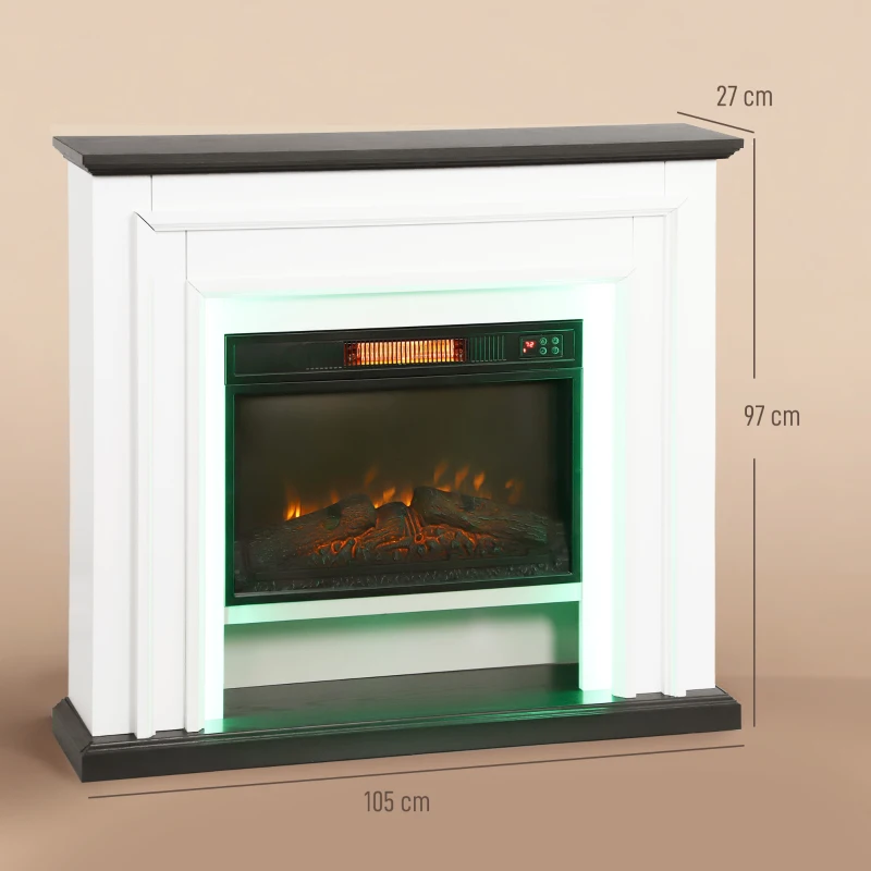 HOMCOM Elektrischer Kamin 1800W, dekorativer Attrappen-Kamin RGB-LED-Lichter, Flammeneffekt, Kaminaufsatz, 105 x 27 x 97 cm, schwarz
