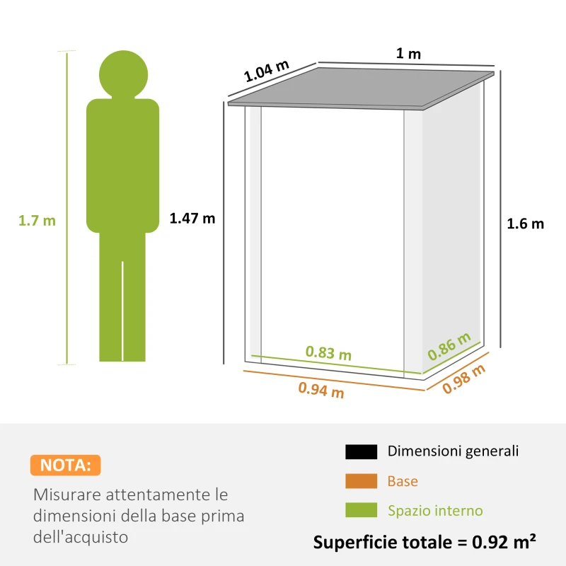 Outsunny Casetta da Giardino Porta Attrezzi in Acciaio Galvanizzato con Porta a Battente, 100x104x160 cm, Verde
