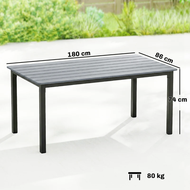 Outsunny Garden Dining Table for 6-8 Person, 180 x 86 cm Rectangular Outdoor Dining Table with Wood Slatted Top, Grey