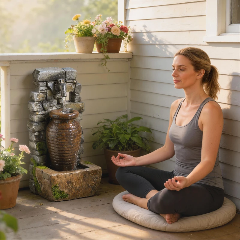 Outsunny Fontanna ogrodowa z regulowanym przepływem wody i 3-poziomowym rustykalnym murem w stylu wazonu