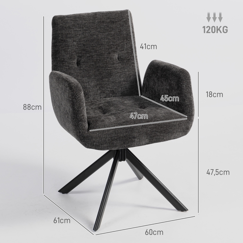 HOMCOM Fotel Tapicerowany, Akcentowy, Nowoczesny Design, Obrotowy, do 120 kg, Czarny