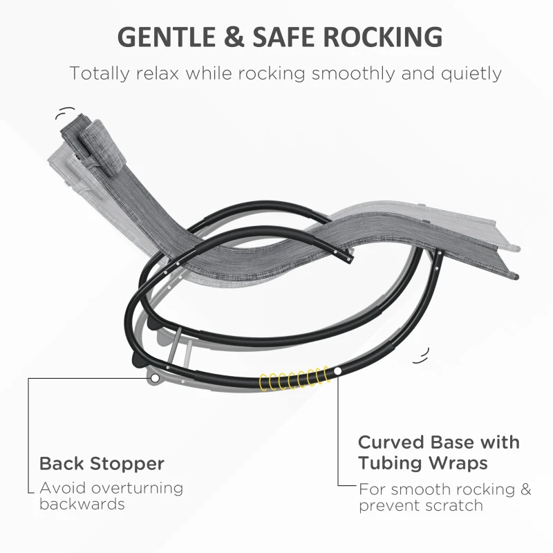 Outsunny Fotel bujany ogrodowy Leżak, w tym Poduszka pod głowę, 155 cm x 61cm x 88 cm, Szary