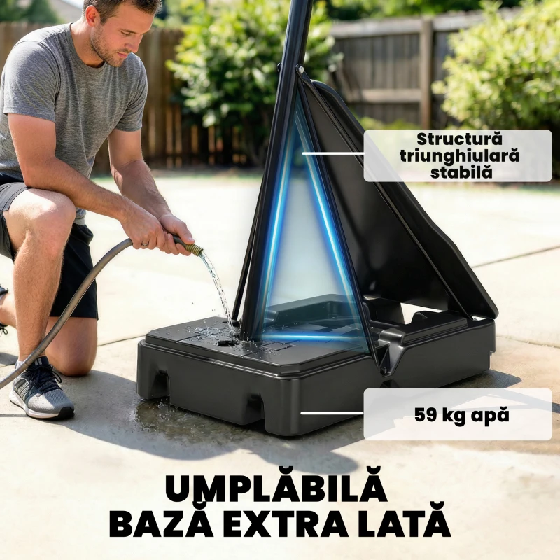 SPORTNOW Coș de Baschet Portabil pentru Exterior, Reglabil 2,45-3,05 m, Panou Rezistent la Șocuri, Reglare cu Manivelă