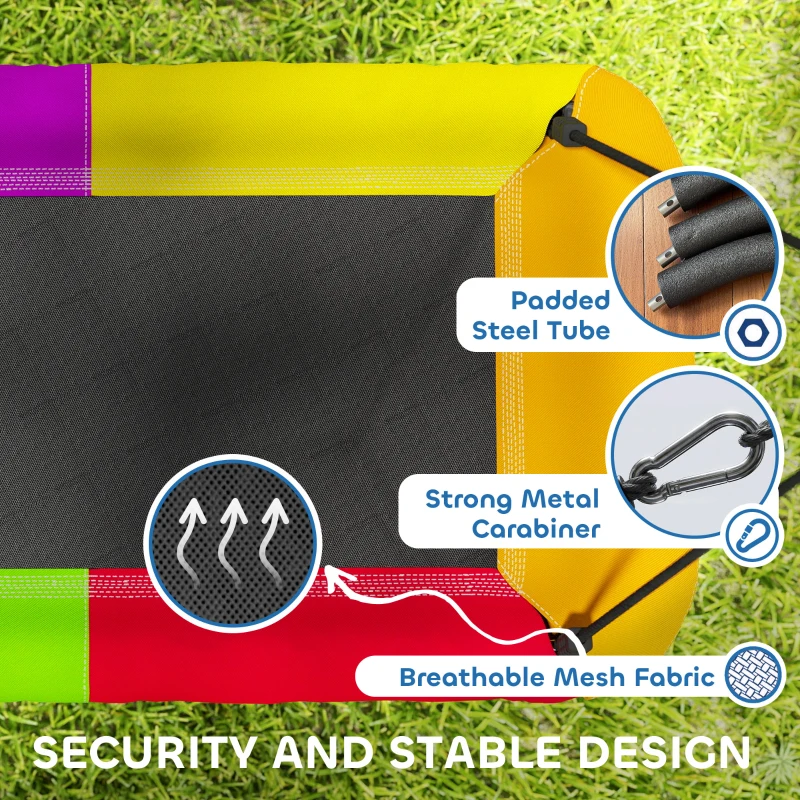 AIYAPLAY Huśtawka typu gniazdo regulowana do 300 kg z regulowanymi linami dla dzieci w wieku 3-8 lat 148x77x180 cm wielokolorowa