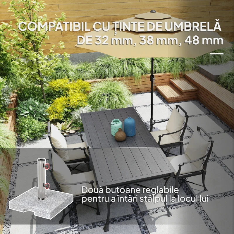 Outsunny Bază pentru Umbrelă din Granit 21 kg, Bază Pătrată pentru Umbrele de Exterior cu Mânere și 2 Butoane Reglabile, Ideală pentru Grădină, Patio, Marginea Piscinei, Gri