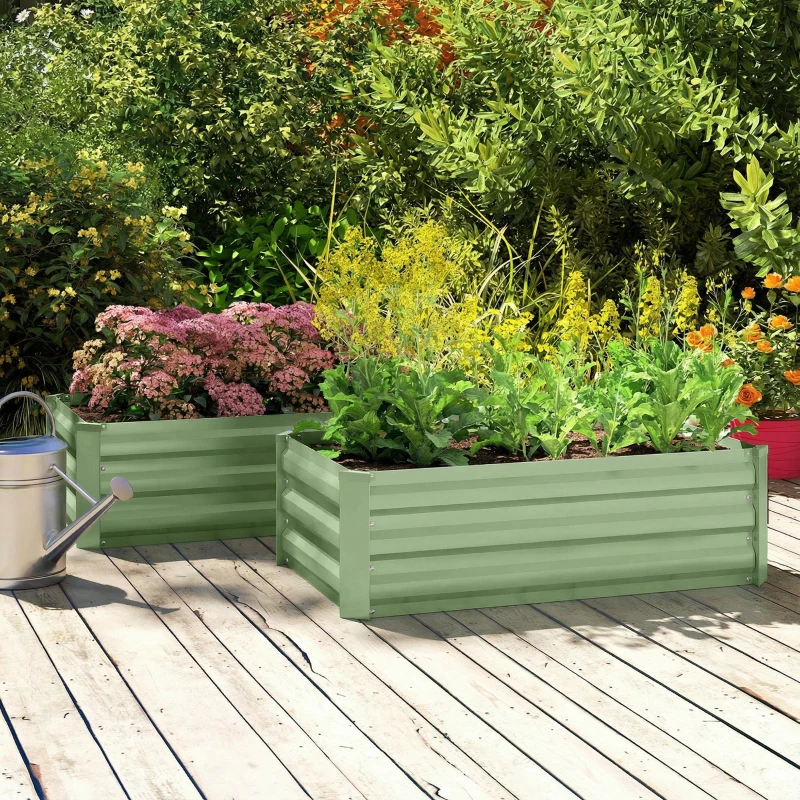 Outsunny Set of Two 100 x 60cm Steel Planter Boxes - Light Green