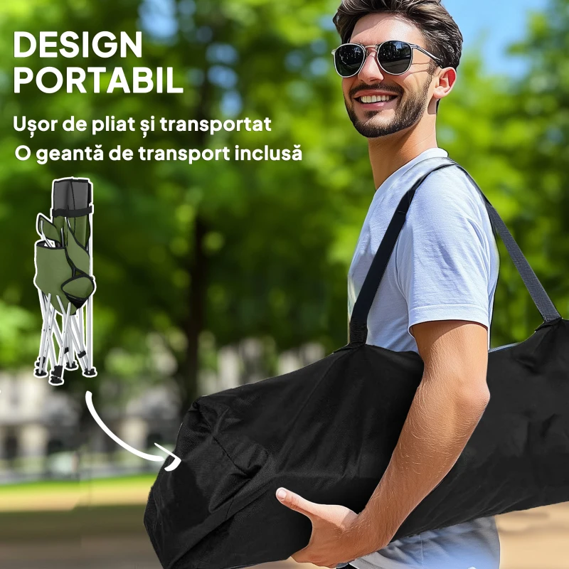 Outsunny Set de 2 Scaune de Camping Pliabile cu Suport pentru Picioare Detașabil, 82x100x88 cm, Negru