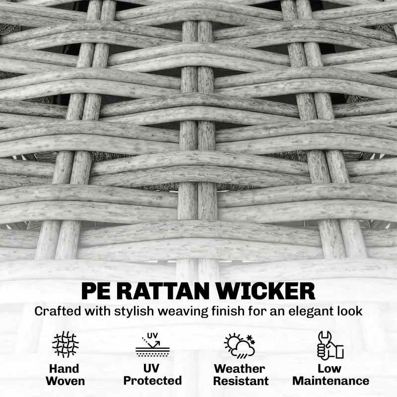 Outsunny Rattan Bistro Set, Reclining Garden Chairs and Glass Coffee Table with Cushions for Patio Balcony Porch, Light Grey