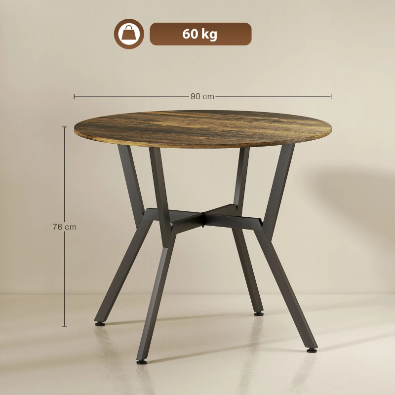 HOMCOM Dining Table, Round Kitchen Table with Black Legs, Anti-slip Foot Pads for Living Room, Dining Room 90 x 76 cm, Rustic Brown