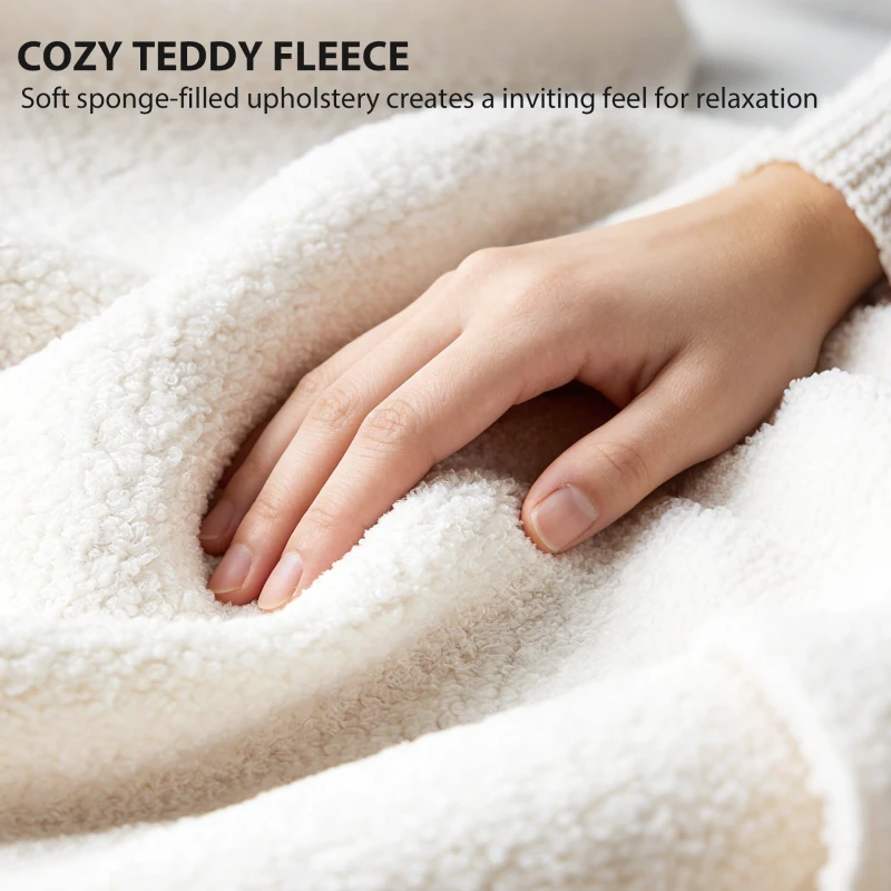 HOMCOM Rama łóżka jednoosobowego z zagłówkiem obitym Teddy-Fleece, metalowa rama łóżka, łatwy montaż, biały