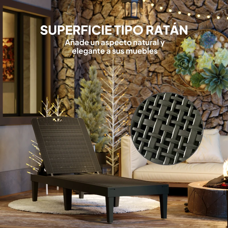 Outsunny Pack de 2 Tumbonas de Jardín Exterior Tumbonas Reclinables de PP Respaldo Ajustable Resistentes a la Intemperie Negro