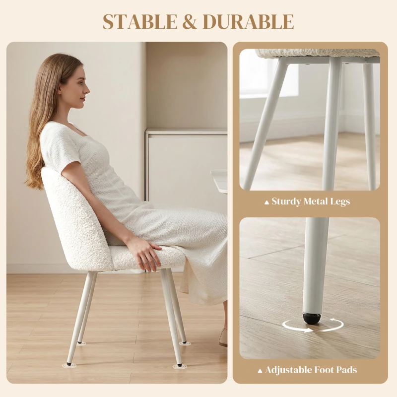 HOMCOM Krzesła do jadalni, krzesła kuchenne, miękkie tapicerowane chenille, 50,5 x 57,5 x 78,5 cm, kremowobiały