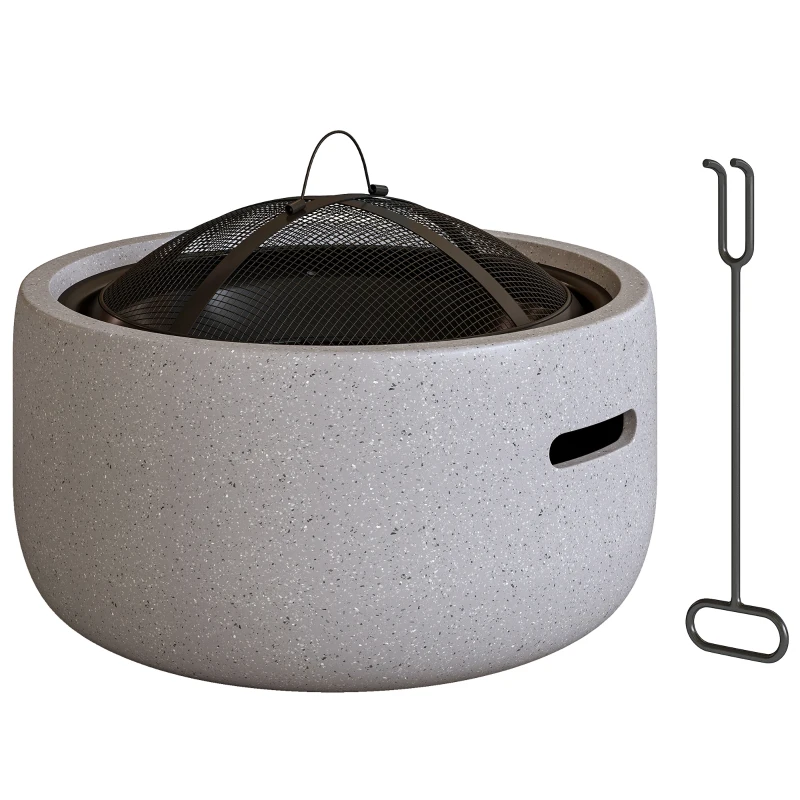 Outsunny Brasero cheminée foyer extérieur rond à bois en métal tisonnier pare-étincelle grille et poignée diamètre 45 cm gris
