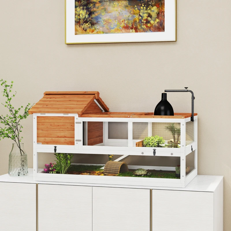 Dom dla żółwi PawHut, dwupoziomowy, z uchwytem na lampę, klatka dla małych zwierząt, pomarańczowy