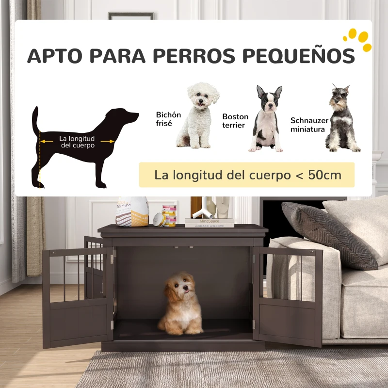 PawHut Jaula para Perros Pequeños Mesa Auxiliar Moderna con 3 Puertas Francés con Cierre Magnético 78x53x59,3 cm Café