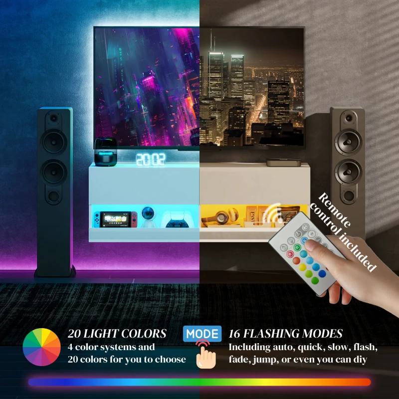 Szafka RTV z oświetleniem LED, 120 x 35 x 40,5 cm, Biała