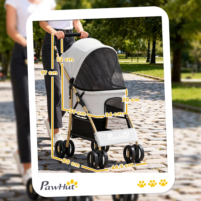 PawHut Carrito para Mascotas con 2 Puertas Ventana de Malla Cesta de Almacenamiento Cuerda de Seguridad 80x44,5x97 cm Gris Claro