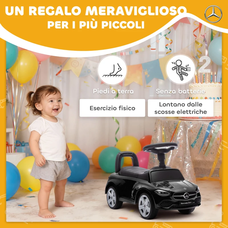AIYAPLAY Kinderauto mit Mercedes‑Benz‑Lizenz, Hupe und Staufach, 65x28x39 cm, Schwarz