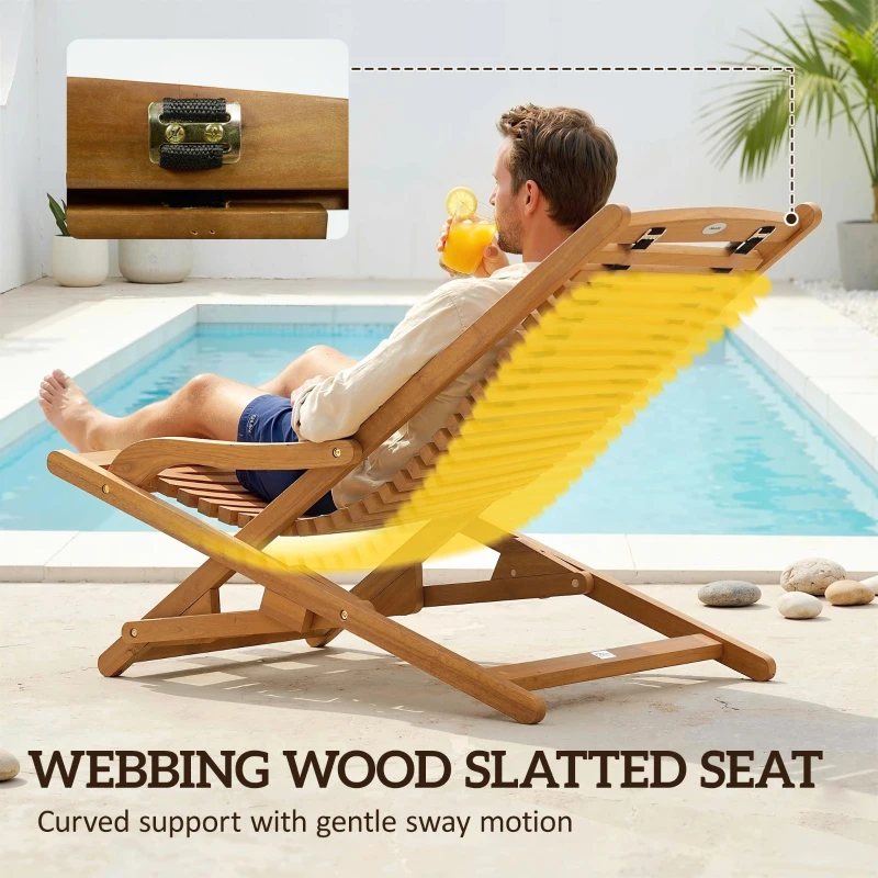 Outsunny Transat Chaise Pliable en Bois avec Repose-pieds Amovible et Coussin avec Appui-tête Charge 160 kg 158x61x70 cm Beige