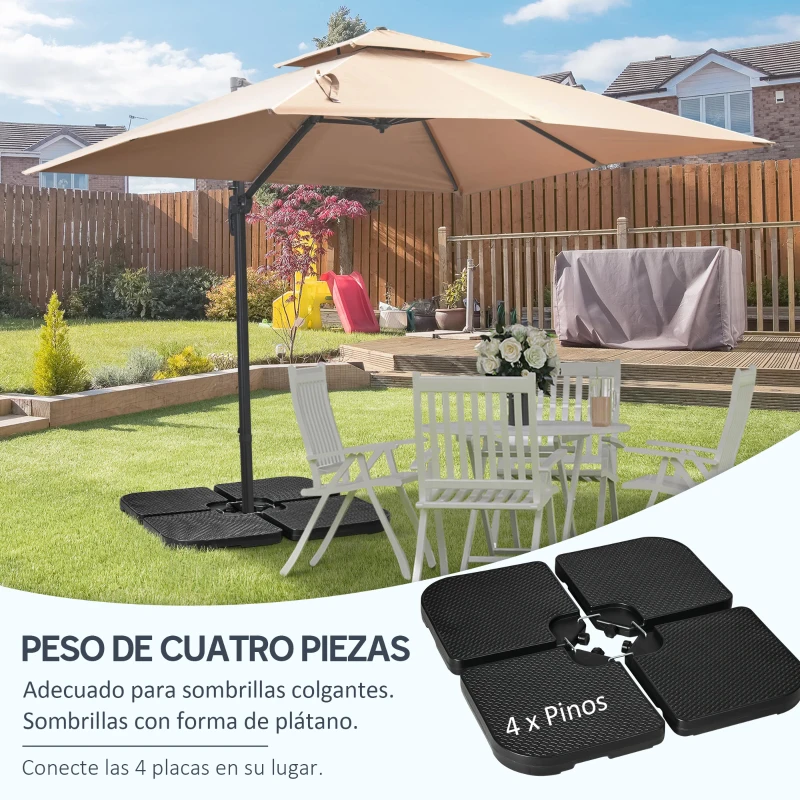 Outsunny Base para Sombrilla de 4 Piezas Soporte para Parasol de HDPE Rellenable con Agua 59 kg o Arena 80 kg para Jardín Negro