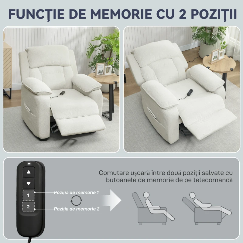 HOMCOM Fotoliu Reclinabil 150° cu Aspect Catifea, Suport pentru Picioare, Telecomandă și Buzunar Lateral, 96x90x103 cm, Bej