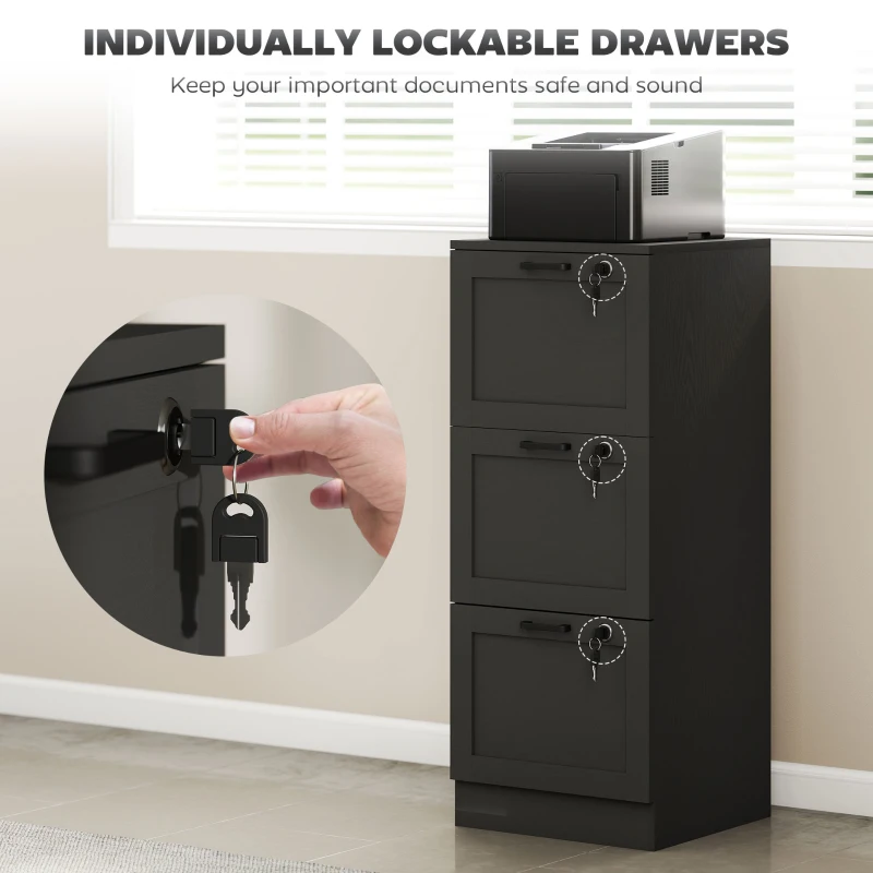 HOMCOM 3-Drawer Filing Cabinet with Lock - Black