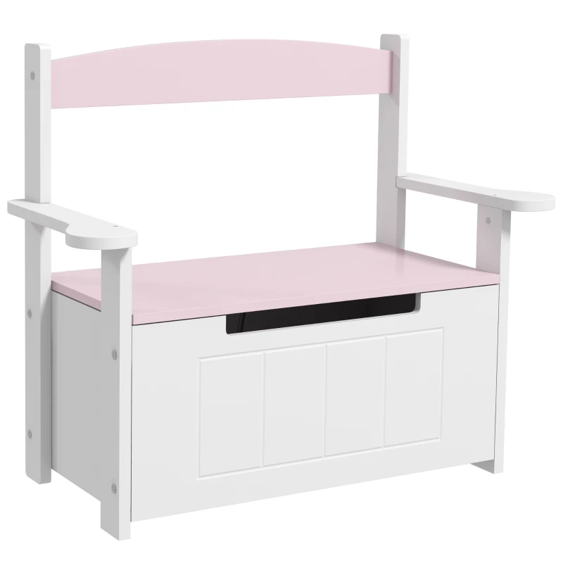AIYAPLAY Banc de Rangement pour Enfants avec Dossier Couvercle Amortisseur Charge 30 kg pour Salles de Jeu 68,5x34x58 cm Rose et Blanc