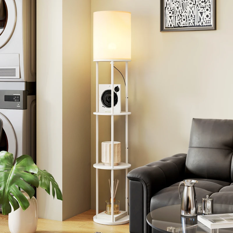 HOMCOM Lampadaire avec étagères 3 températures de couleur télécommande pour salon chambre bureau blanc