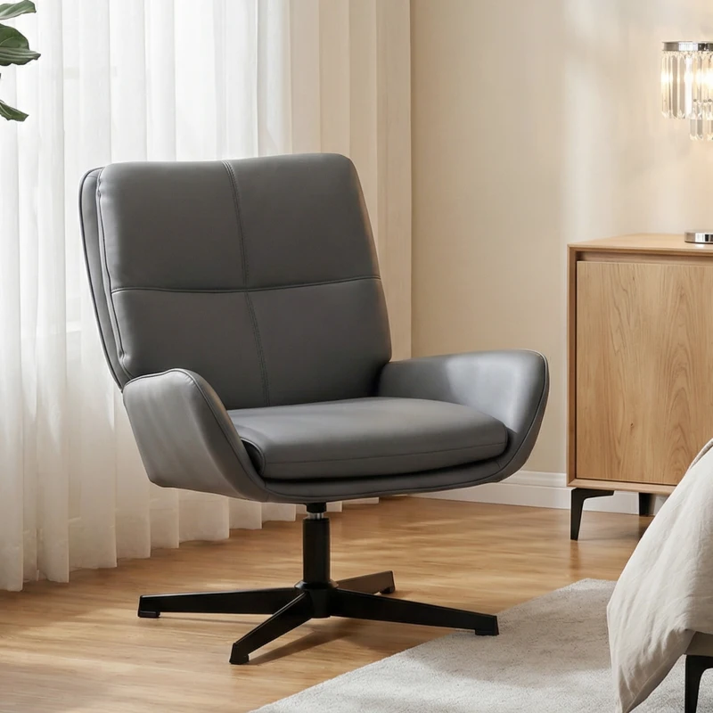 HOMCOM Butaca de Salón Tapizado en PU Sillón Lectura con Asiento Acolchado Reposabrazos Patas Metálicas Gris