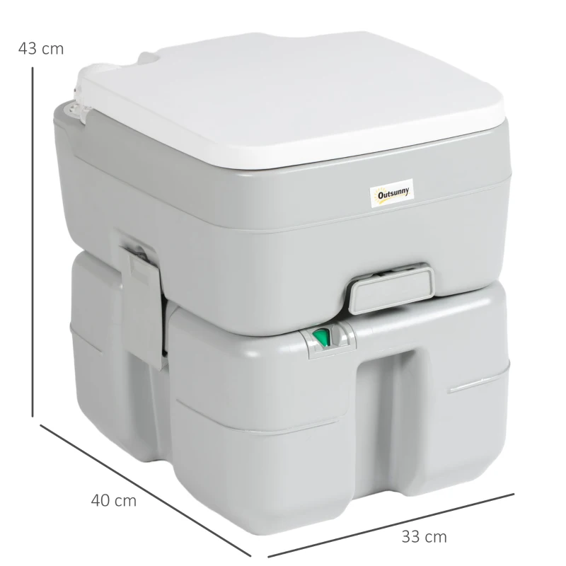 Outsunny Vas de toaletă portabil 20L cu indicator de nivel Sarcină 150 kg pentru camping, călătorii, seniori, rulotă, barcă 33x40x43 cm Gri