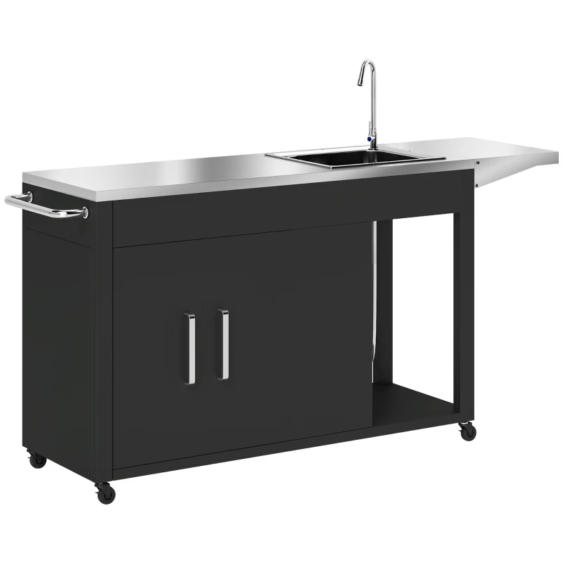 Wózek grillowy z blatem roboczym, szafką i zlewem