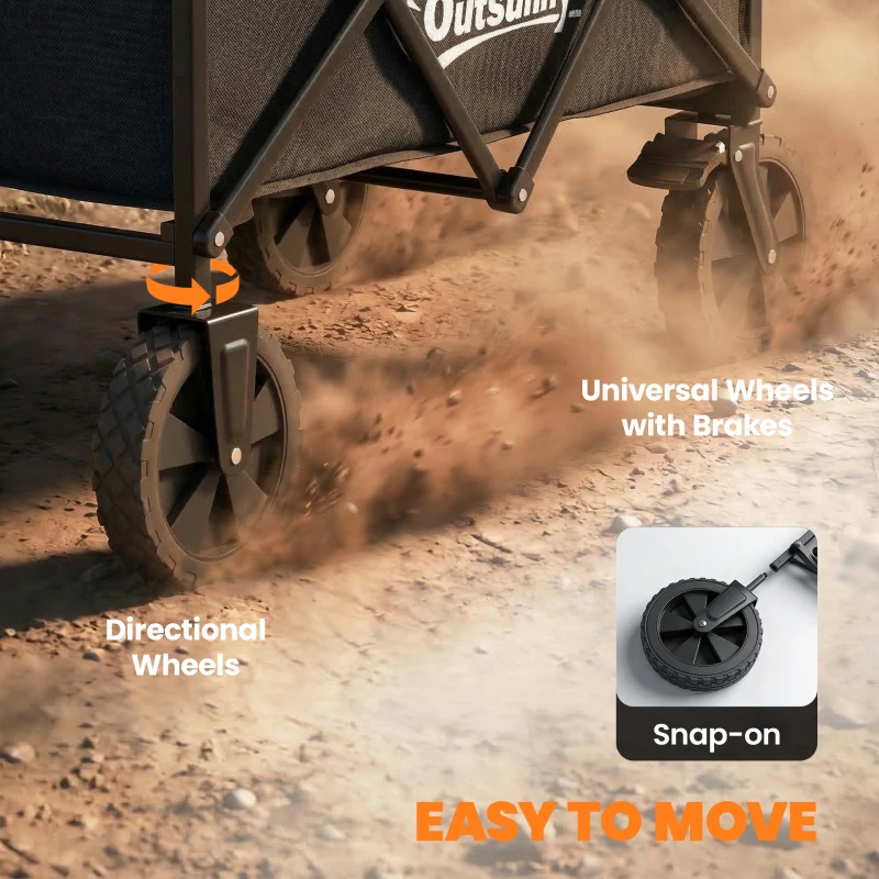 Outsunny Bollerwagen Faltbarer Handwagen Gartenwagen Transportwagen mit Griff Verstellbarer Griffhöhe Getränkehalter Schwarz