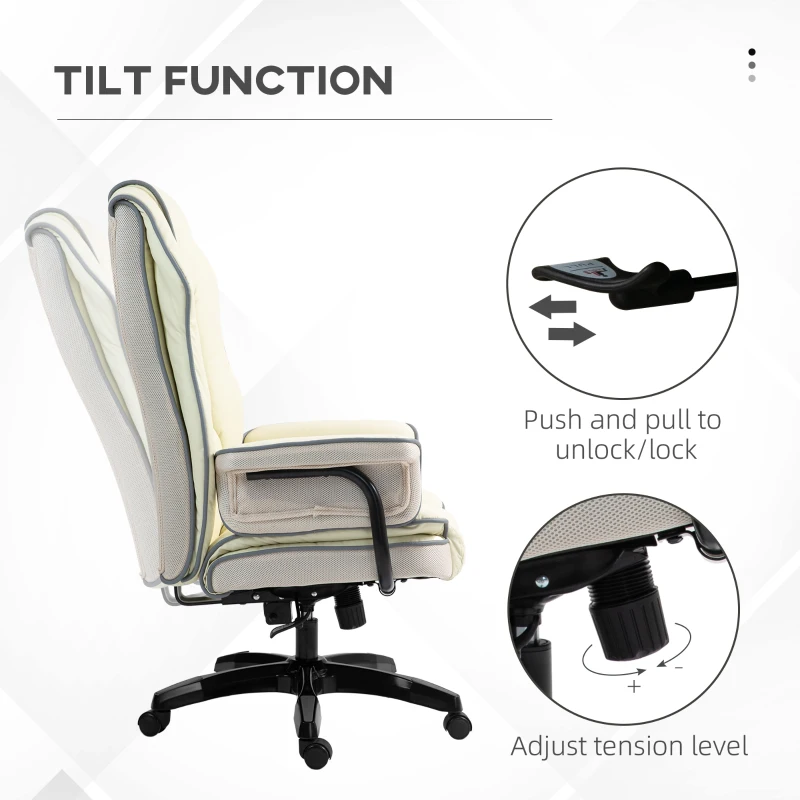 Vinsetto Ergonomiczny fotel biurowy z funkcją leżenia, kremowy