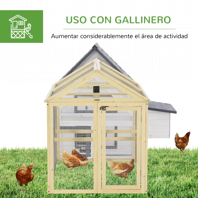 PawHut Gallinero para Exterior 140x88,5x106 cm con 3 Perchas Marco de Madera y 2 Puertas con Cierre Madera Natural