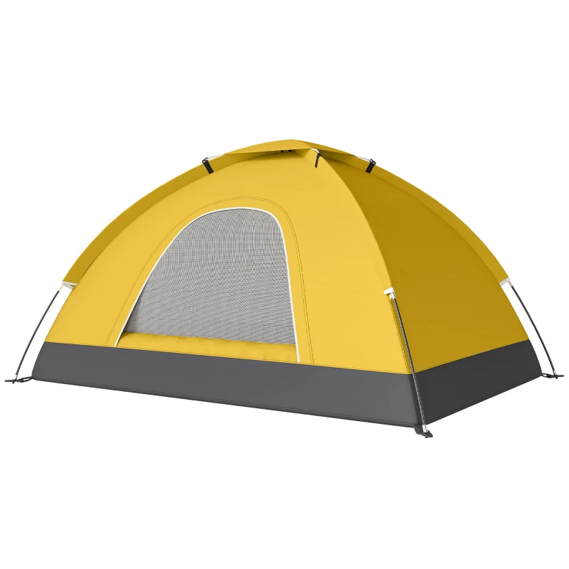 Outsunny 2 Person Camping Tent, Dome Tent with Zipped Doors, Storage Pocket, Portable Handy Bag, Yellow