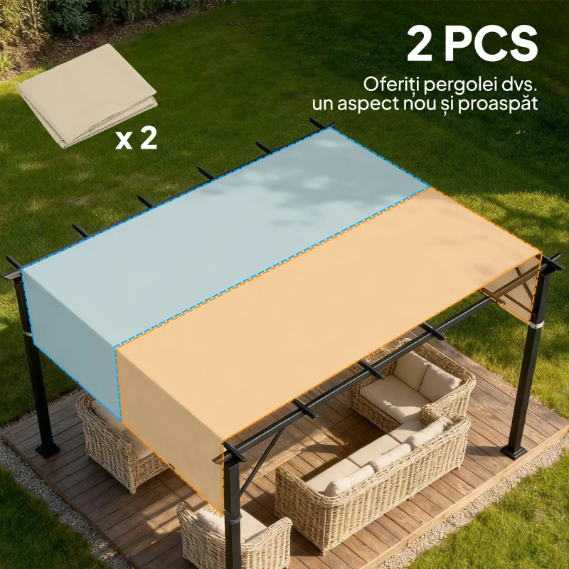 Outsunny Copertină pentru Pergolă 3x3 m din Poliester cu Buzunare și Benzi, 548x122 cm, Bej