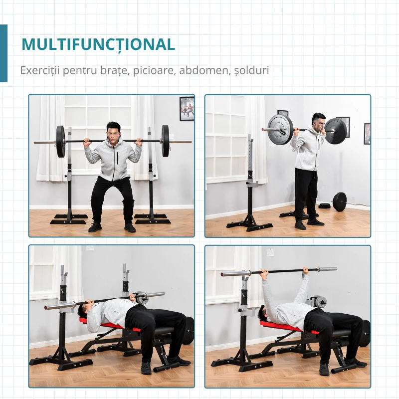 Homcom Suport Haltere – 2 Rack-uri Otel Reglabil cu Carlige