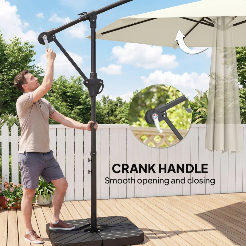 Outsunny Parasol ogrodowy Ø300 cm z mechanizmem blokującym, korbą, podstawą i wagami, kremowy