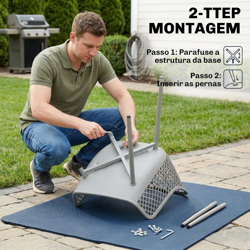 Outsunny Conjunto de 4 Cadeiras de Jardim Exterior em PP com Encosto Diamante  Apoios de Braços e Pés Metálicos 6x51x84 cm Cinzento