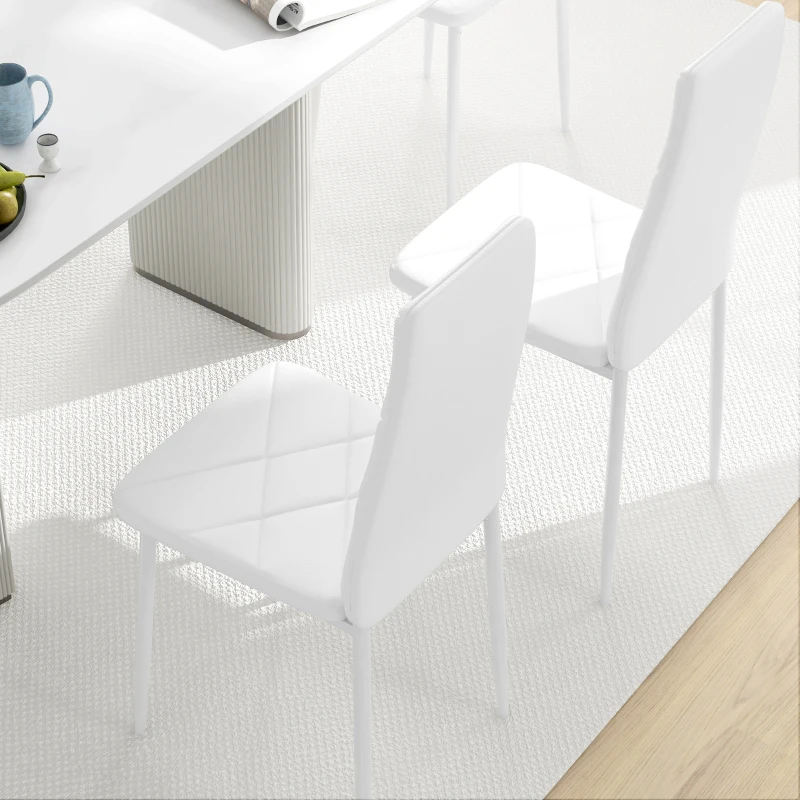 HOMCOM Set de 6 Sillas de Comedor Tapizadas de Cuero Sintético con Respaldo Alto y Patas de Acero 41x50x97 cm Blanco