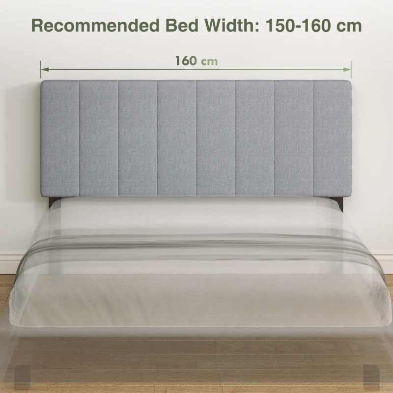 HOMCOM Zagłówek z regulacją wysokości na trzech poziomach, tapicerowany, z metalowymi nogami, w wyglądzie lnu do sypialni, 160x10x106/116/126 cm, Szary